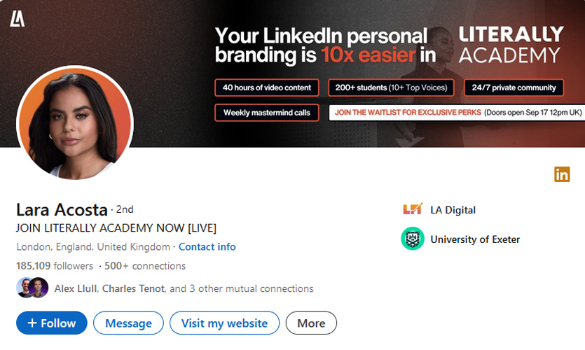 Lara Acosta LinkedIn profile