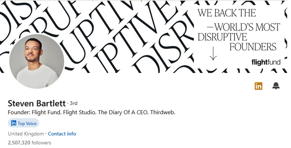 Steven Bartlett LinkedIn profile
