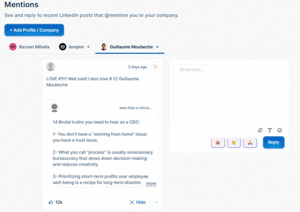 keep track of LinkedIn mentions