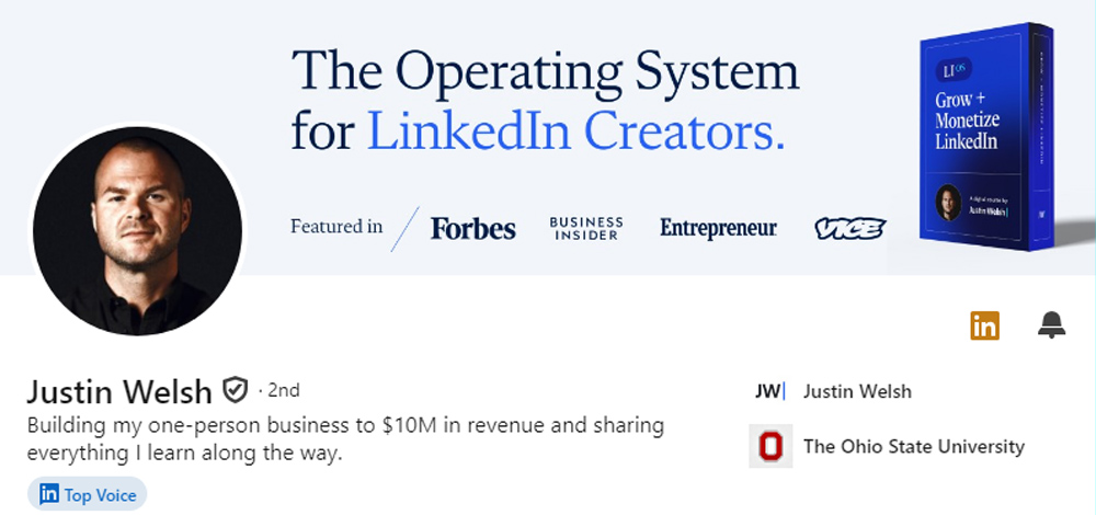 Justin Welsh LinkedIn headline