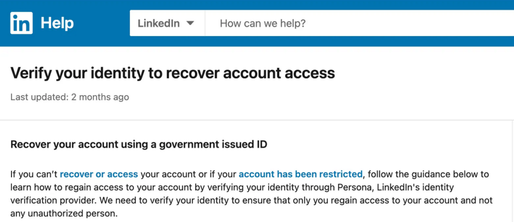 verify identity on linkedin to unrestrict your account